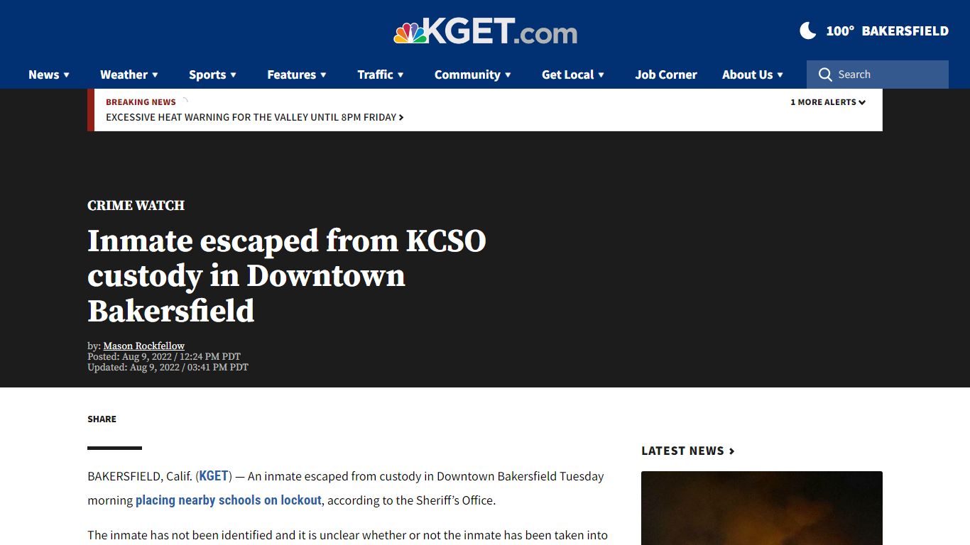 Inmate escaped from KCSO custody in Downtown Bakersfield